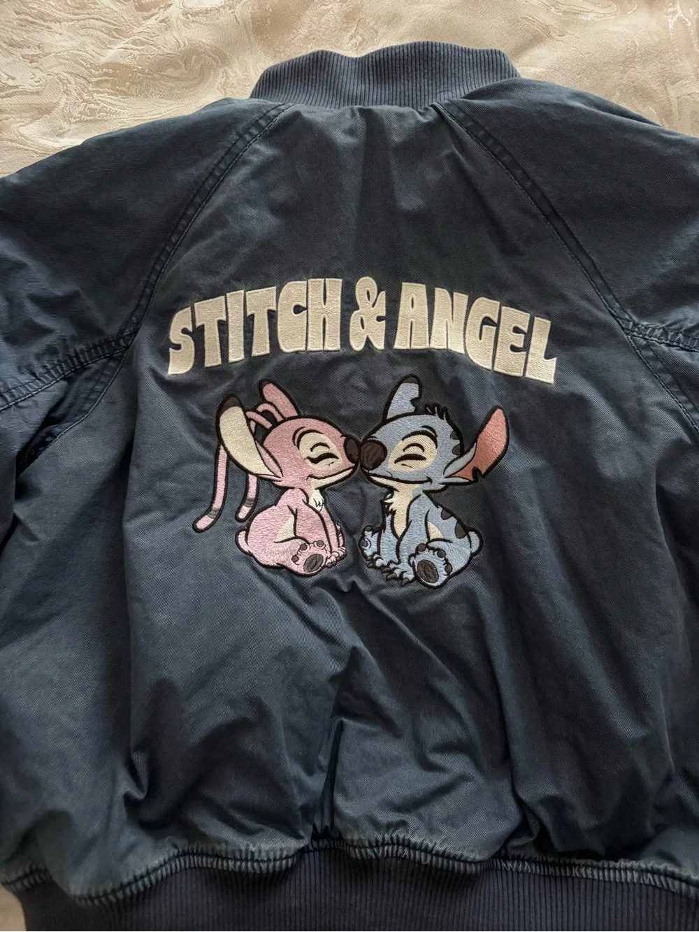 Navy Bomber Jacket with Embroidered Character 
